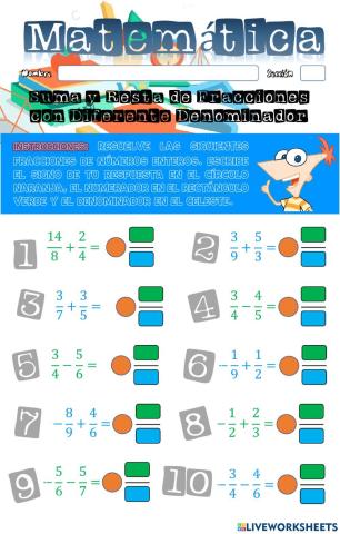 Suma y Resta de Fracciones de Números Enteros con Diferente Denominador