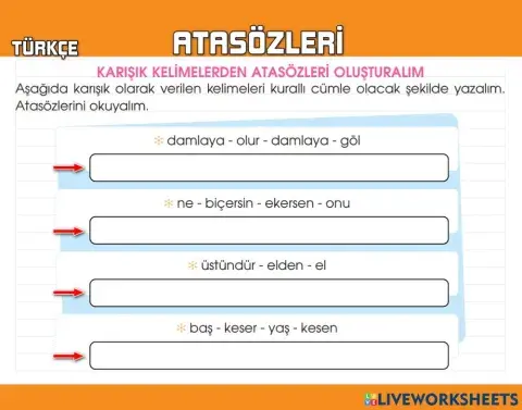 Türkçe Atasözleri Etkinlik
