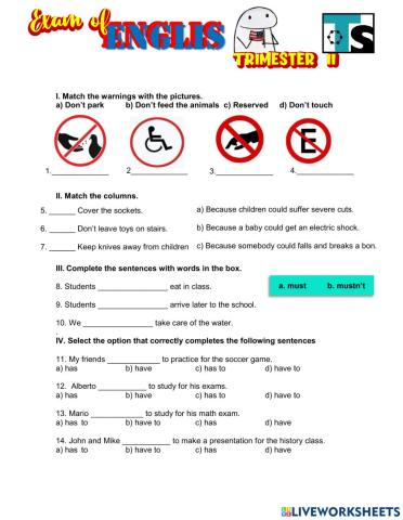 Examen de Ingles del Segundo Trimestre