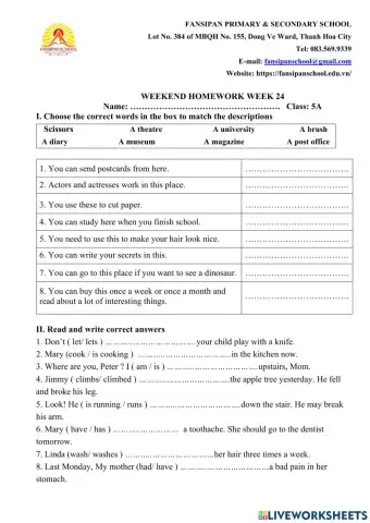 Worksheet week 24 - Class 5A