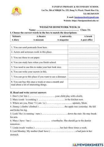 Worksheet week 24 - Class 5A