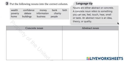Concrete and abstract nouns