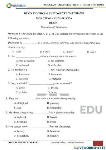(CLC) De so 1. Nguyen Tat Thanh