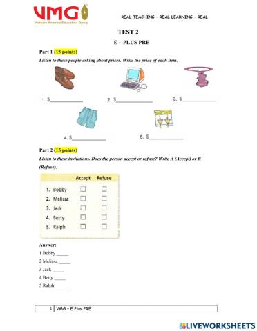 Online Practice 2 - Pre Eplus
