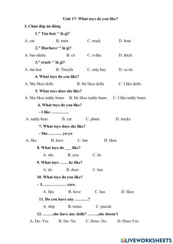 Lớp 3- Unit 17-lesson 1