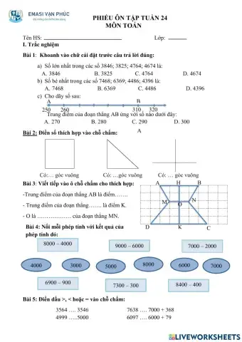Phiếu ôn cuối tuần 24