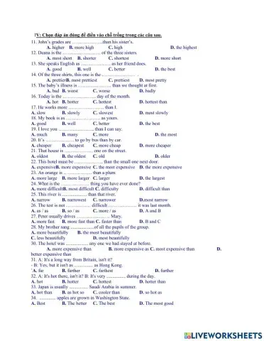 Comparision- multiple choice