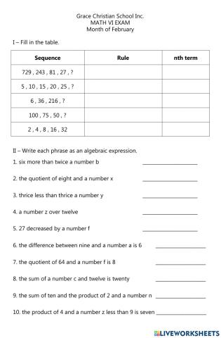 Algebraic expression