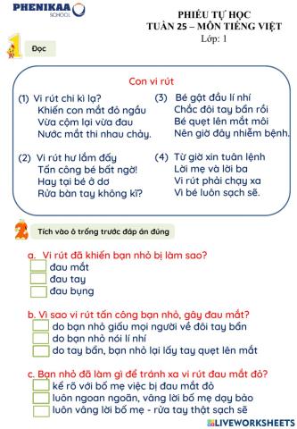 Phiếu cuối tuần 25 môn Tiếng Việt