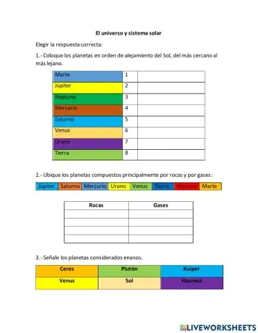 El sistema solar y universo