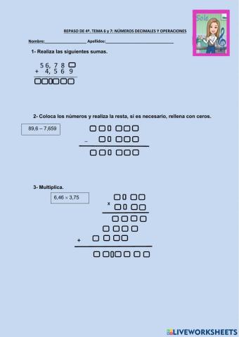 Repaso de números decimales y operaciones