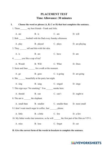 Placement Test-Primary