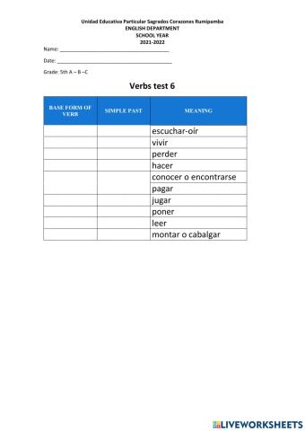 Verbs test 6