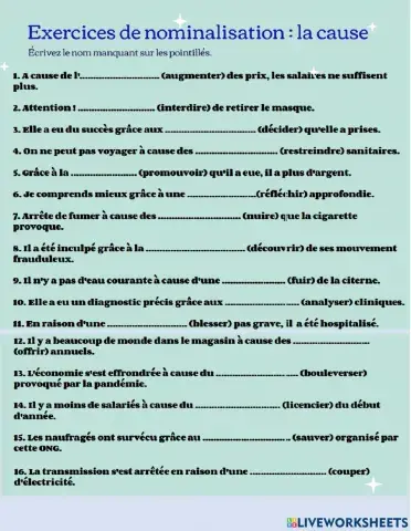 Nominalisation : la cause