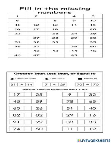 Missing Numbers to 50