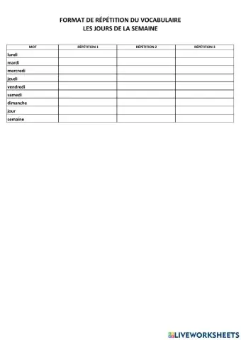 Les jours de la semaine