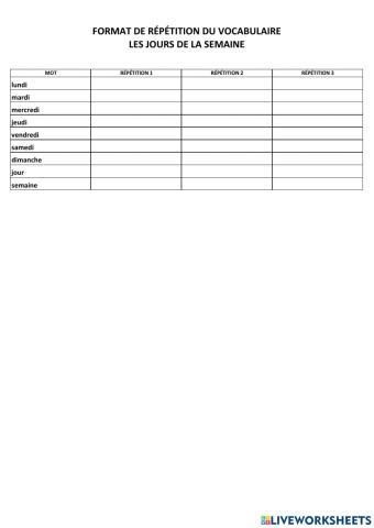 Les jours de la semaine