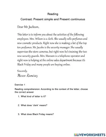 Reading: A letter to Mr. Jackson