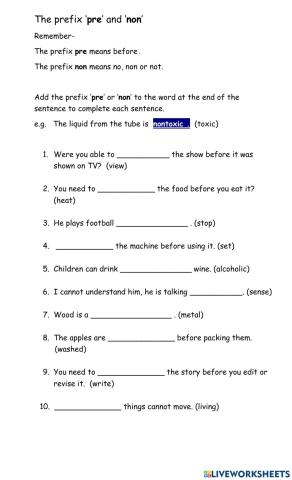 Use of the prefixes pre and non