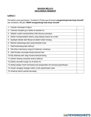 LATIHAN KATA KERJA TRANSITIF