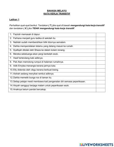 LATIHAN KATA KERJA TRANSITIF