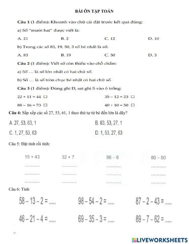 Bài tạp on tập toán trực tuyến tuần 3