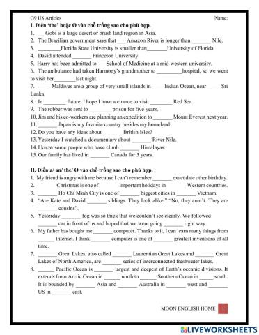Grade 9- Unit 8- Articles