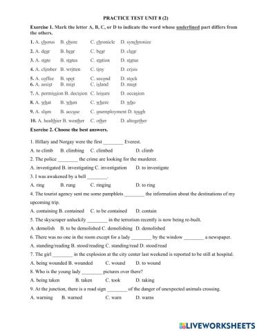 Practice test unit 8 grade 11