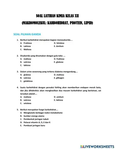 Soal latihan kimia XII Biomolekul