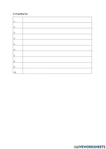 YL 13 Spelling Test 3