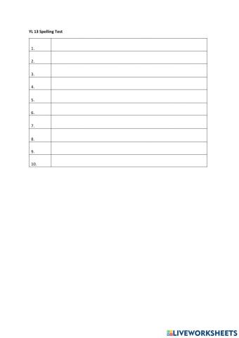 YL 13 Spelling Test 3