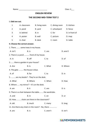 Grade 3 - Review Mid-term test