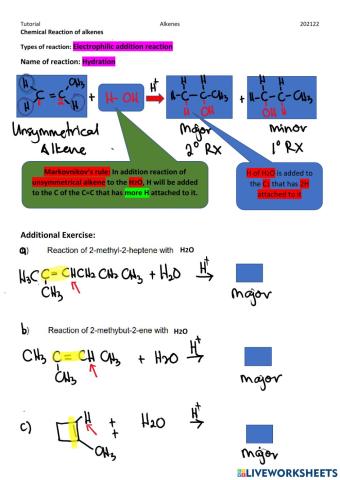 Exercise Hydration of alkenes