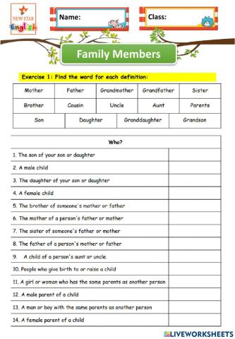 Family Members with definitions