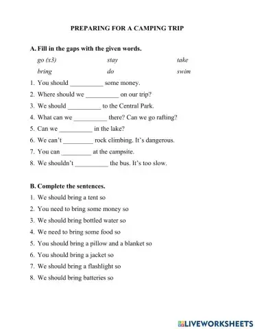 Preparing for a camping trip