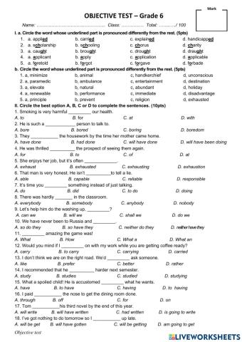 E6 - FT - NC - Objective test 2018