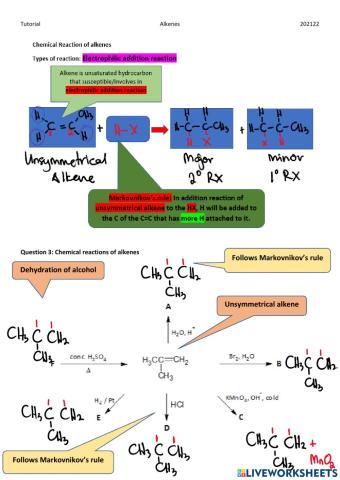 Tutorial Q3 Chemical reaction of alkene