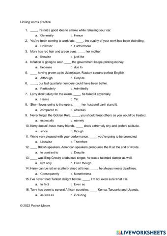 Linking words practice
