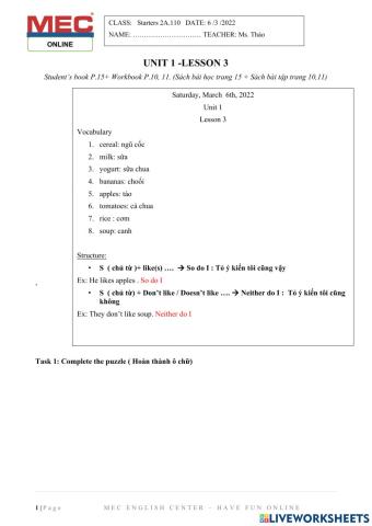 Starters 2A- Unit 1- lesson 3