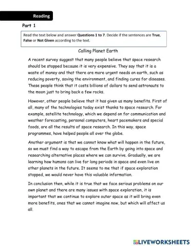 Calling Planet Earth (Reading C)