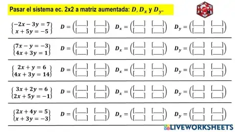 Convertir sistema de ecuaciones 2x2 a matrices aumentadas