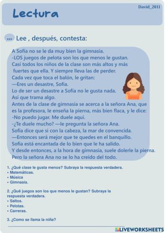Comprensión lectora. -- Sofia disimula