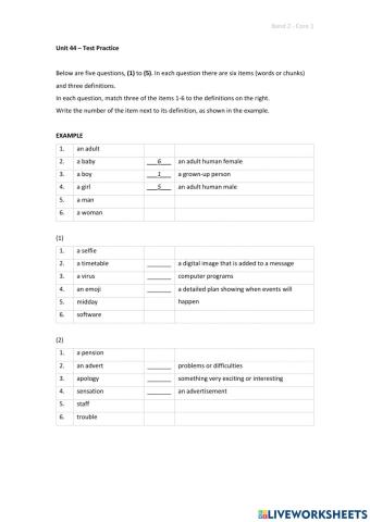 Band 2 (Core 1) - Unit 44 - Test