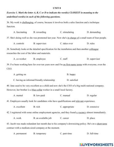 Y12 Unit 8 - Closet - Opposite meaning