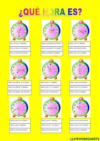 Las horas en punto, y cuarto e y media