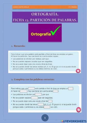 Taller de ortografía. Ficha 13.