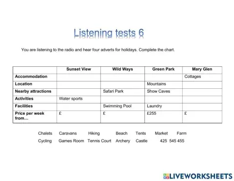 Nghe trình độ A2, Test 6