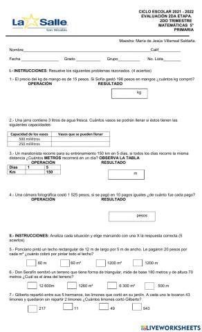 Evaluación Matemáticas