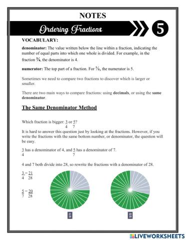 Ordering Fractions - NOTES