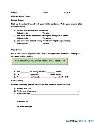 Grammar ( Adjectives and verbs)